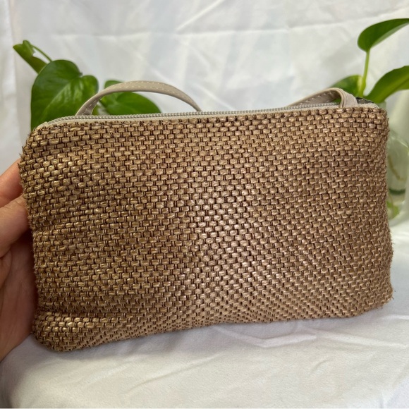 Giani Bernini Beige Leather Straw Crochet Wallet Wristlet Crossbody Mini Bag - Picture 11 of 16